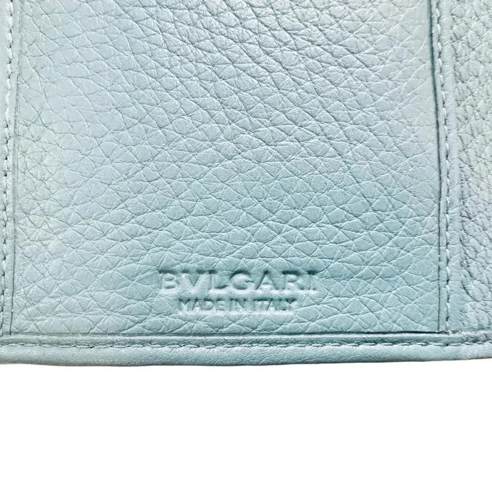 Rare Bvlgari Double Logo Blue Leather Flap Trifold Long Wallet
